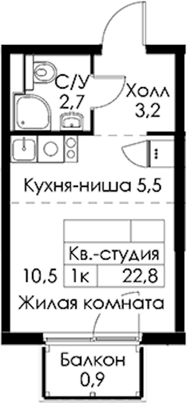 Квартира студия 22.8 м², 4/13 эт., ЖК «Кантемировская 11»